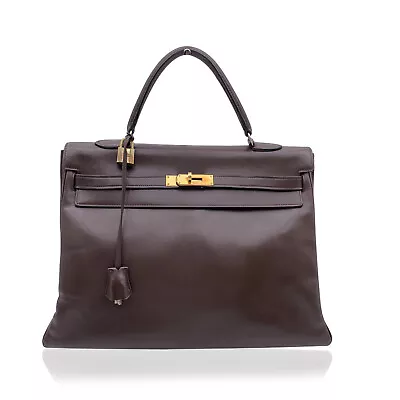 Authentic Hermes Vintage Brown Leather Kelly 35 Retourne Handbag Bag • $6700