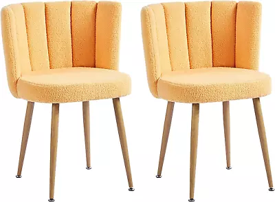 Yellow Sherpa Accent Chairs Set Of 2 Mid Century Modern Upholstered Side Chairs • $198.99