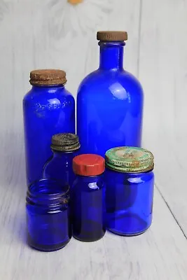 BLUE GLASS BOTTLES - LOT OF 6 - Vicks Vapo Bromo Seltzer Larvex - Vintage • $36