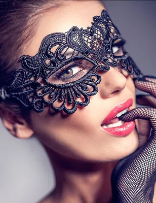 Masquerade Eye Mask Black Lace Gothic Fancy Dress Ladies Hen Party Halloween  • £3.69