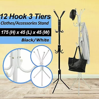 12 Hook 3-Tier Hat Coat Clothes Rack Umbrella Stand Tree Style Metal Hanger New • $23.49