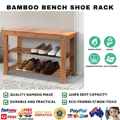 $48.94 • Buy Artiss Bamboo Shoe Rack Wooden Seat Bench Organiser Shelf Stool Outdoor Chair