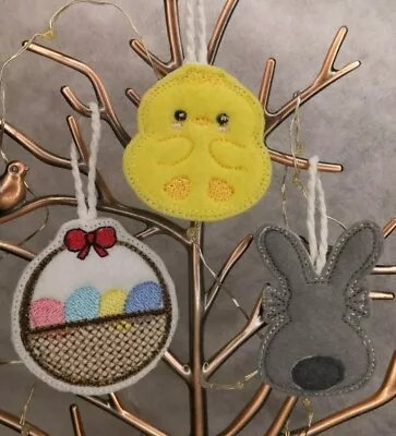 £6.50 • Buy Handmade Small Felt Hanging Decoration X 3 Bunny, Egg Basket & Easter Chick  