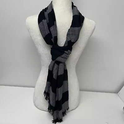 Unbranded Cotton Linen Striped Men's Scarves Oversize Scarf Gray & Black Unisex • $9.99