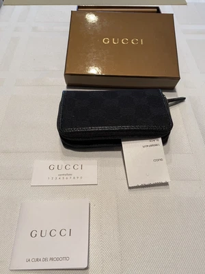 $225 • Buy Authentic Vintage Gucci Black Zipper Card Case Wallet - NWT & Box - Black Cloth