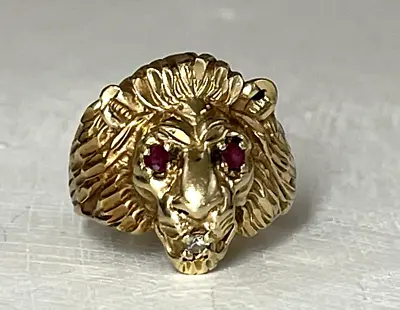 Vintage Jeweled Lion Head Ring Sz 6.5 10.2g • $599