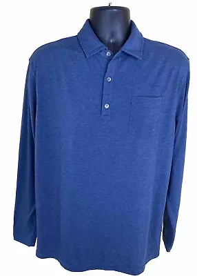 Footjoy Shirt Mens Large Blue Long Sleeve Polo Poly Lyocell Pocket Golf Stretch • $22.75