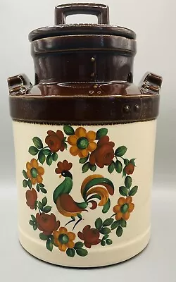 Vintage Brown Rooster Flower Canister Cookie Jar Made In U.S.A. 12” Ceramic￼ • $16.47