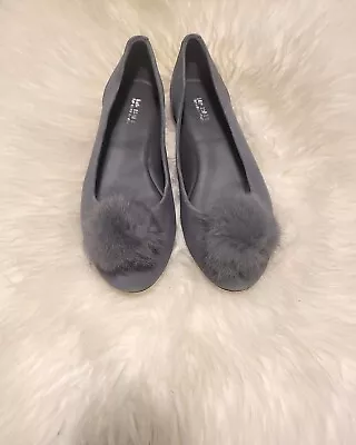 MICHAEL Michael Kors Remi Rabbit Fur Pom Suede Ballet Flat Size 7.5 Charcoal  • $74.99