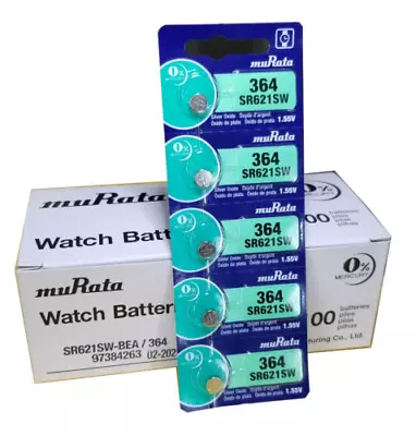 5 X SONY / MURATA SR621SW 364 AG1 SILVER OXIDE 1.55V WATCH BATTERIES • $6.50