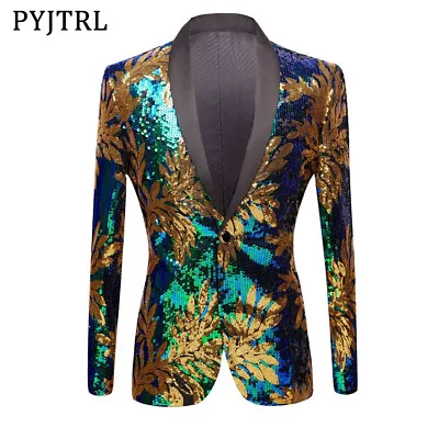 Men's Sequin Dress Coat Jacket Single Breasted Formal Slim Fit Work DJ Party • $78.12