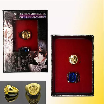 Anime Black Butler Kuroshitsuj Ciel Phantomhive Gold Ring & Crystal Ring Cosplay • $8.99