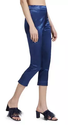 $105 • Buy STAUD MIKAYEL PANTS SATIN CROPPED CAPRI SHEEN ZIP SIDE MIDNIGHT BLUE Sz 12 NWT