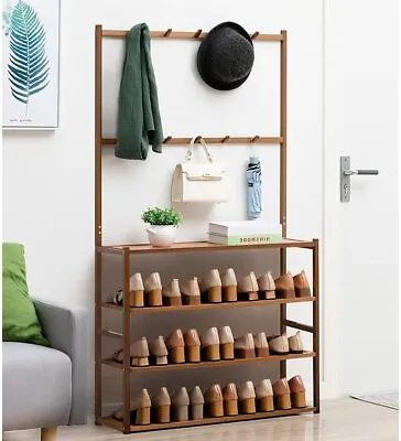 5 Tiers Corner Hall Tree Clothes Rack Stand Entryway Shoe Coat Rack Shoe Bench • $42.90