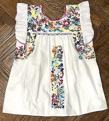 Margarita Mercantile Sara Ruffle Embroidered Floral Mexican Top Shirt S M $250 • $115