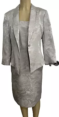 Emily Size 12 Silver Gray 2 Piece Dress & Jacket Suit Church Mother Of Bride • $30