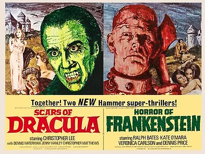 SCARS OF DRACULA / HORROR OF FRANKENSTEIN UK Quad Poster Print 30x40  Hammer • £24.99