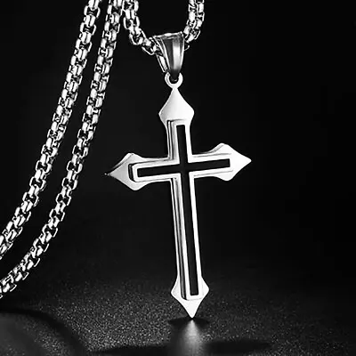 Men's Silver Cross Stainless Steel Pendant Necklaces Birthday Punk Jewelry Gifts • $1.66