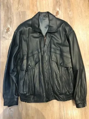 Vintage Retro Green Blue Lambskin Leather Jacket Coat Bomber 70s 80s 90s Y2k L • $92.68