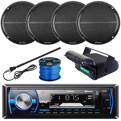 Pyle Bluetooth USB Marine Radio 6.5  Speakers And Wire Antenna Radio Housing • $146.49