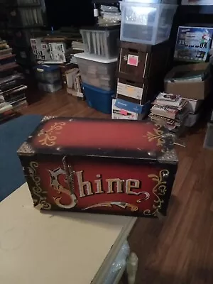 Vintage Wood & Metal Shoe Shine Box - “5 Cent Shine  Circus Carnival Theme • $24.50