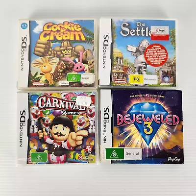 Nintendo DS Puzzle + Strategy 4x Video Game Bundle Cookie Settler's Bejeweled 🦊 • $65