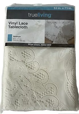 True Living Vinyl Lace Tablecloth White Rectangle 59  X 85  Wipe Clean Kitchen • $15.05