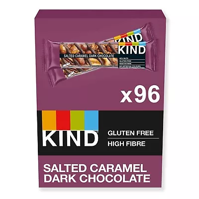 96 X KIND Snacks Salted Caramel & Dark Chocolate Bars Multipack 40g BB-April24 • £42.99