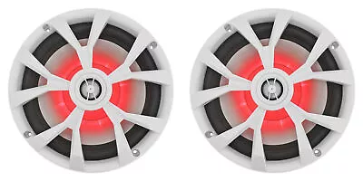 Pair Rockville RKL80MW 8  900 Watt White 2-Way Marine Boat Speakers W/LED's • $74.95