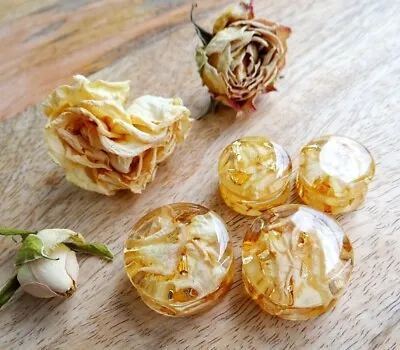 Yellow Rose Flower Plug Wedding Gauges Tunnels Earrings 4g 2g 0g 00g Resin Pair • $32.30