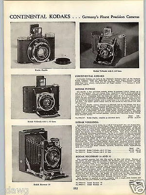 1934 PAPER AD German Kodak Camera Pupille Vollenda Recomars 18 33 Folding • $15