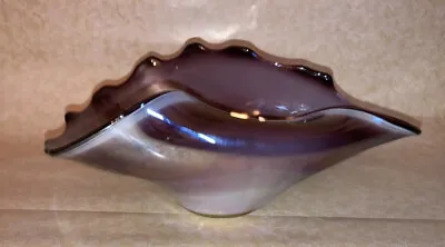 Murano Purple Iridescent Folded Sea Shell Art Glass Dish • $44.99