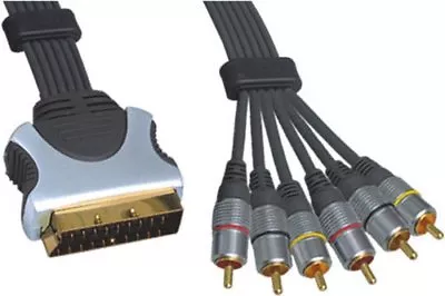 £5.95 • Buy 121AV 0.75m Scart Plug 21 Pin To 6 X RCA Phono Male Plug Lead Gold Plated Pins
