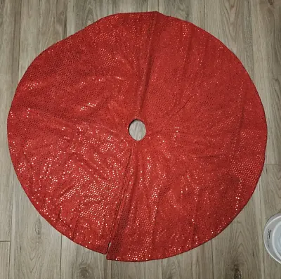 Sparkly Red Christmas Tree Skirt Large 47  Glittery Festive • $14.99