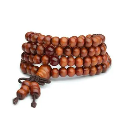 Stretch Wrap Mala Bracelet 108 6mm Buddha Bead Brown Wood Prayer Buddhist Tassel • $6.95