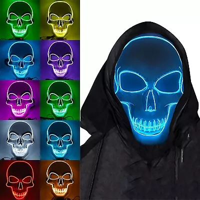 LED Purge Mask Glow In Dark Light Up Halloween Costume Scary Rave Festival • $23.89