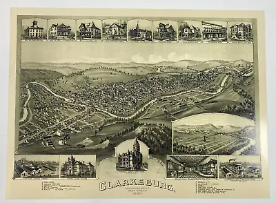 Clarksburg West Virginia 1898 Historic Panoramic Birdseye Town Map Print 15 X11  • $11.99