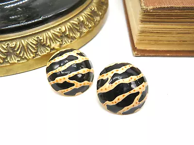 Retro Signed 2004FL Black Pink Zebra Stripe Enamel Dome Earrings L80 • $16.99