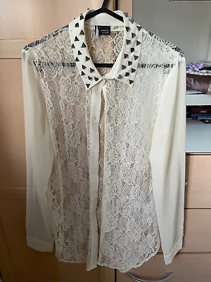 Urban Outfitters Sparkle & Fade Cream Lace Top With A Silver Studded Collar S • £6.99