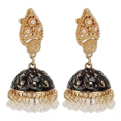 Woman Indian Bell Earrings Dangle Style Gold Plated Artifical Pearl Fashion HEE • $14.71