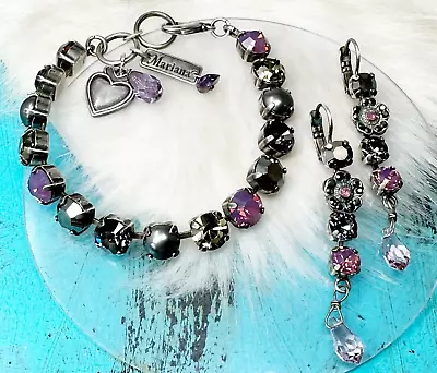 Mariana Earrings & Bracelet SET Purple Gray Pearl Crystals Silver Tone NWOT • $179