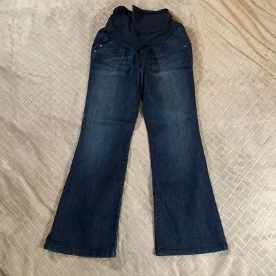 Indigo Blue Womens Maternity Small Denim Jeans Boot Cut Dark Wash Stretch • $12.14