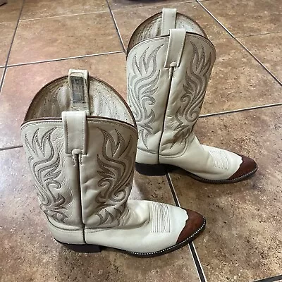 Dan Post Cowboy Boots VTG Men's White Size 9.5 D Leather Tan • $39.95