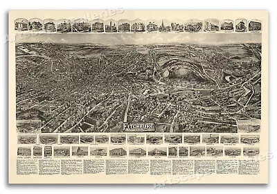Fitchburg Massachusetts 1915 Historic Panoramic Town Map - 20x30 • $18.95