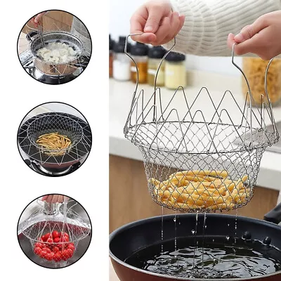 £3.99 • Buy 3 In 1 Folding Chip Fryer Basket Fruit Fries Pan Stainless Strong Wire Bucket