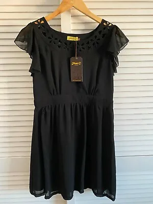 Max C London Little Black Party Dress Broderie Anglaise UK Size 10 New With Tags • £49.99