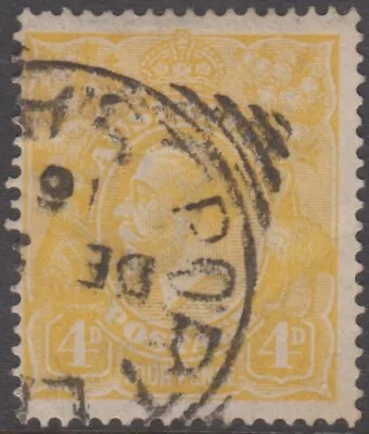 Stamp 1916 Australia 4d Lemon KGV Single Watermark Port Lincoln SA Postmark • $25