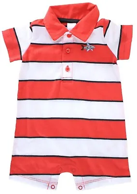 CARTERS Baby Boy ROMPER SUIT One Piece ORANGE Stripe PLAYSUIT Bodysuit | 0-3 Mth • £7.19