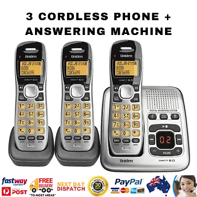 NBN Compatible Home Phone Uniden DECT1735 3 Handsets Cordless Answering Machine • $126.48