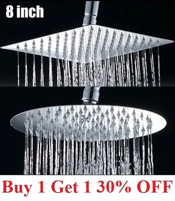 $10.95 • Buy 8 10 12 Round Square Rainfall Stainless Steel Shower Head Bathroom Top Ceiling